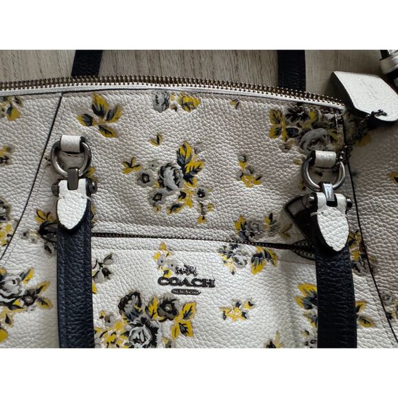 Coach Floral Pebbled Leather Satchel, Yellow & Gray Print - Picture 4 of 11